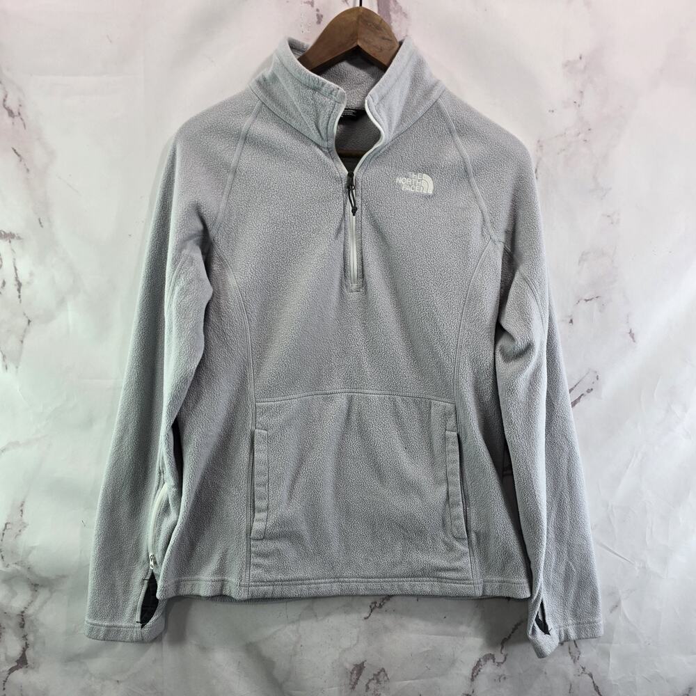 The North Face Pullover Womens Medium Gray Quarter Zip Fleece Thumb Holes